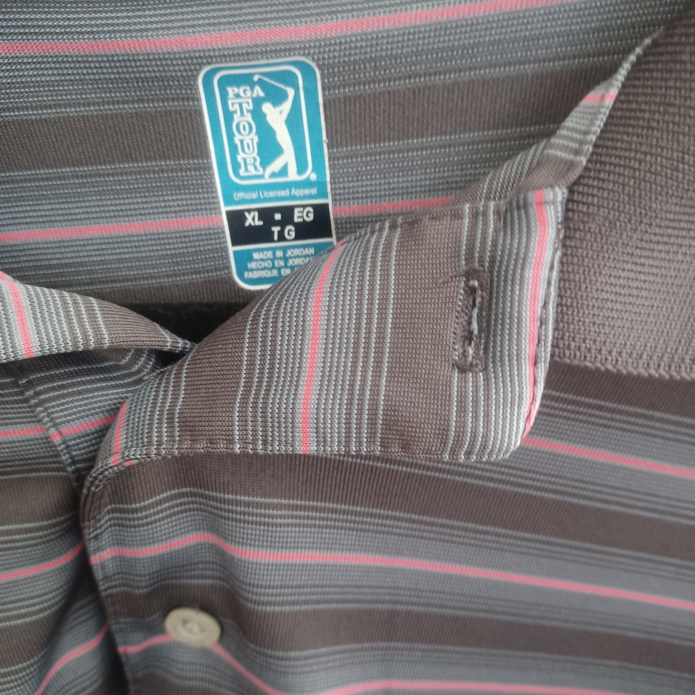 PGA Tour Men's Polo with Brown and Pink Stripes
